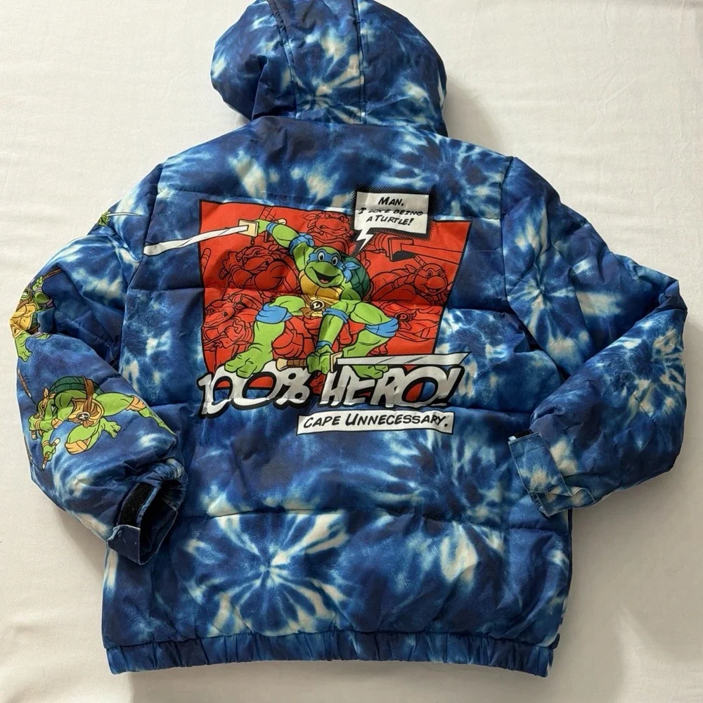 Teenage Mutant Ninja Turtles Blue Tie Dye Kids Hooded Coat Size 10/12 TMNT Outsi